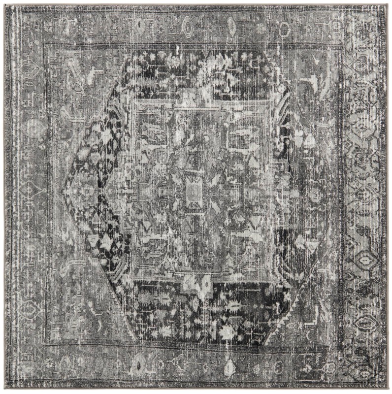 5' 3 x 5' 3 Balmer · Distressed medallion rug, gray and black