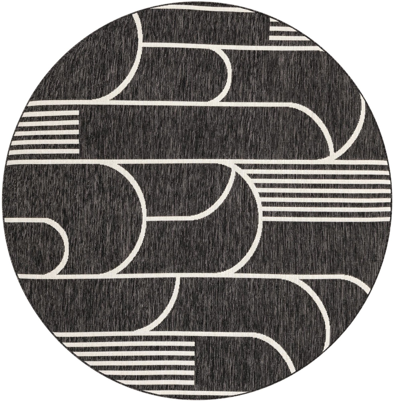6' x 6' Prudence · Geometric Outdoor Rug, black and white