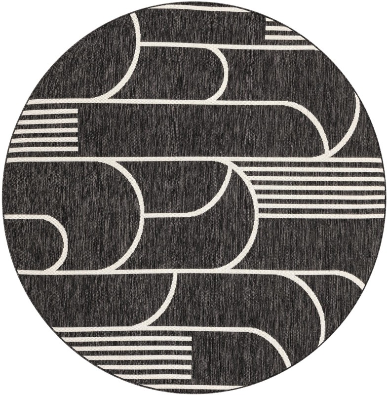 6' x 6' Prudence · Geometric Outdoor Rug, black and white