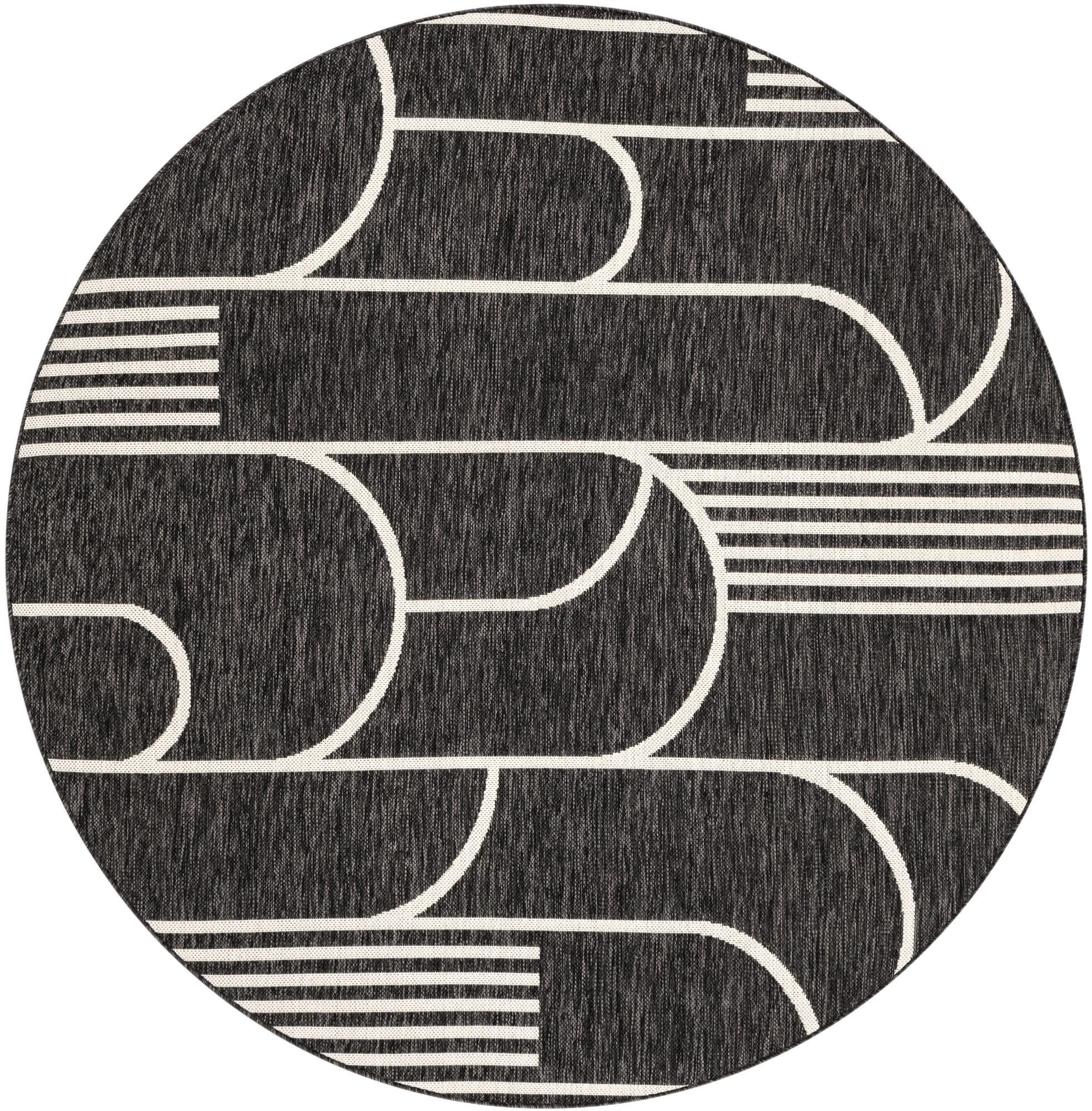 6' x 6' Prudence · Geometric Outdoor Rug, black and white