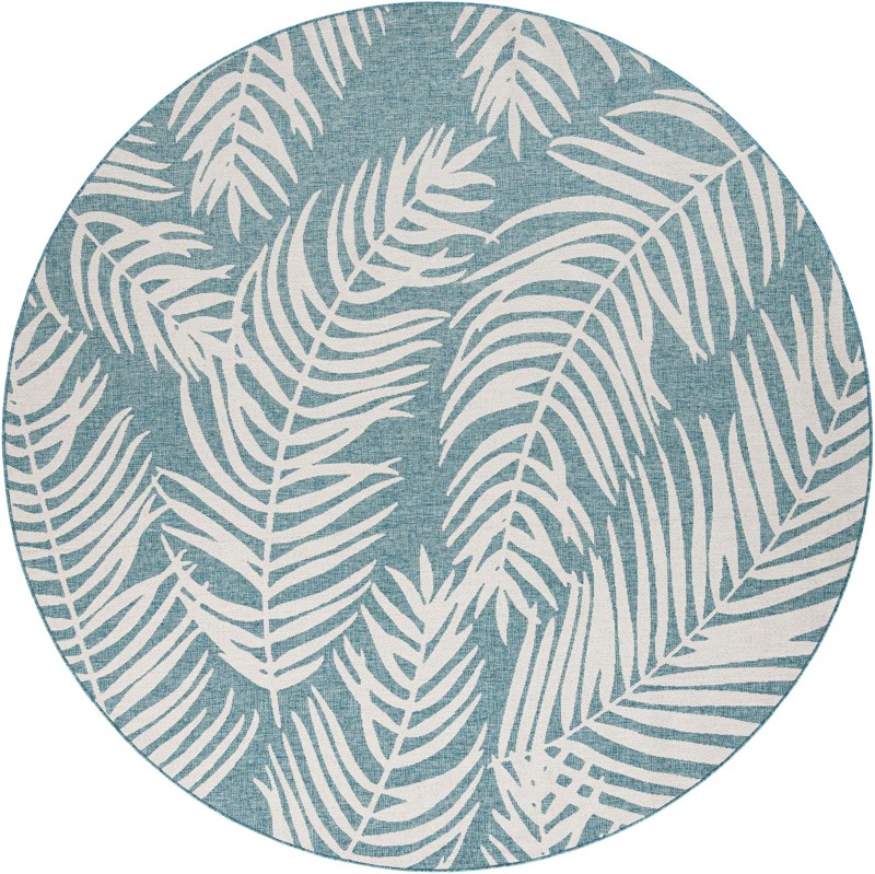 10' x 10' Moody · Palm leaf Outdoor Rug, aqua and ivory