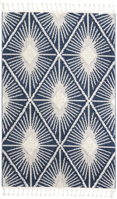 Greenport · Diamond sunburst rug, blue and ivory
