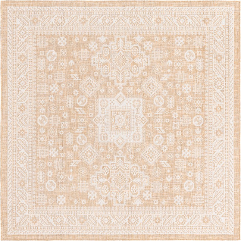7' 10 x 7' 10 Bellamy · Geometric medallion Outdoor Rug, natural and ivory