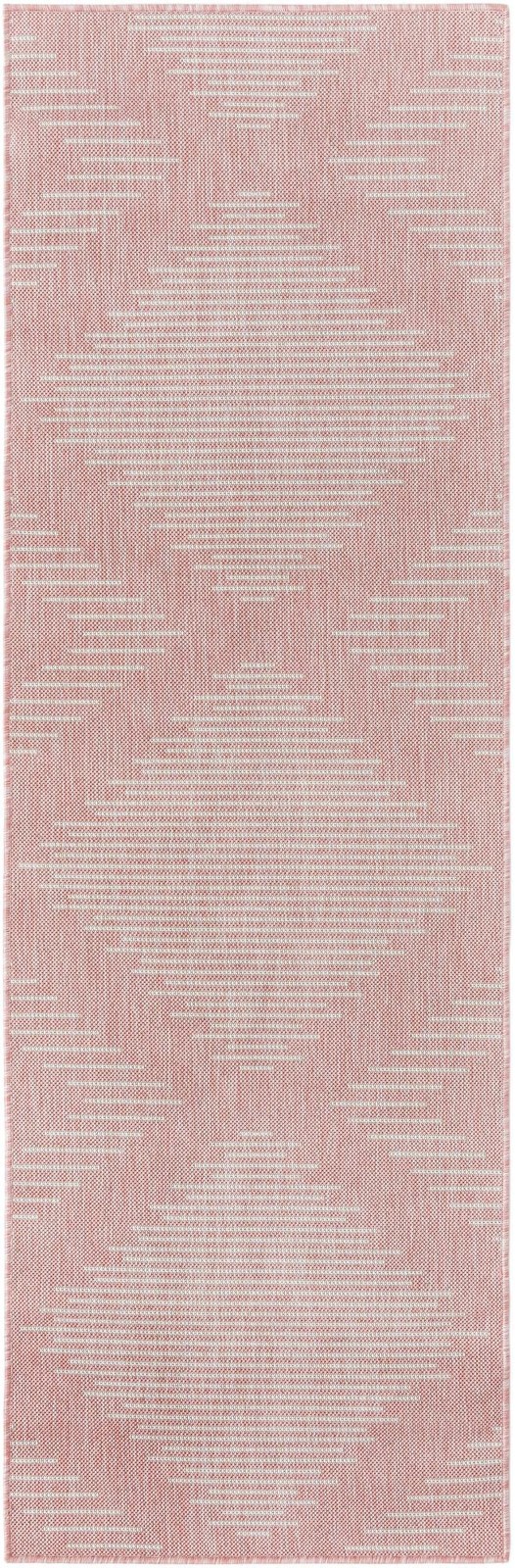 2' x 8' Harlow · Geometric diamond Outdoor Rug, pink and ivory