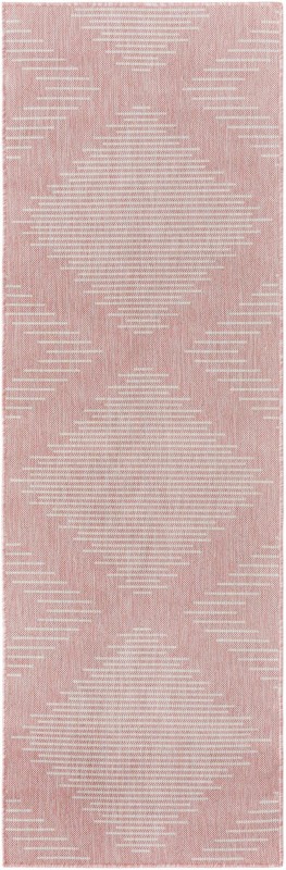 2' x 8' Harlow · Geometric diamond Outdoor Rug, pink and ivory