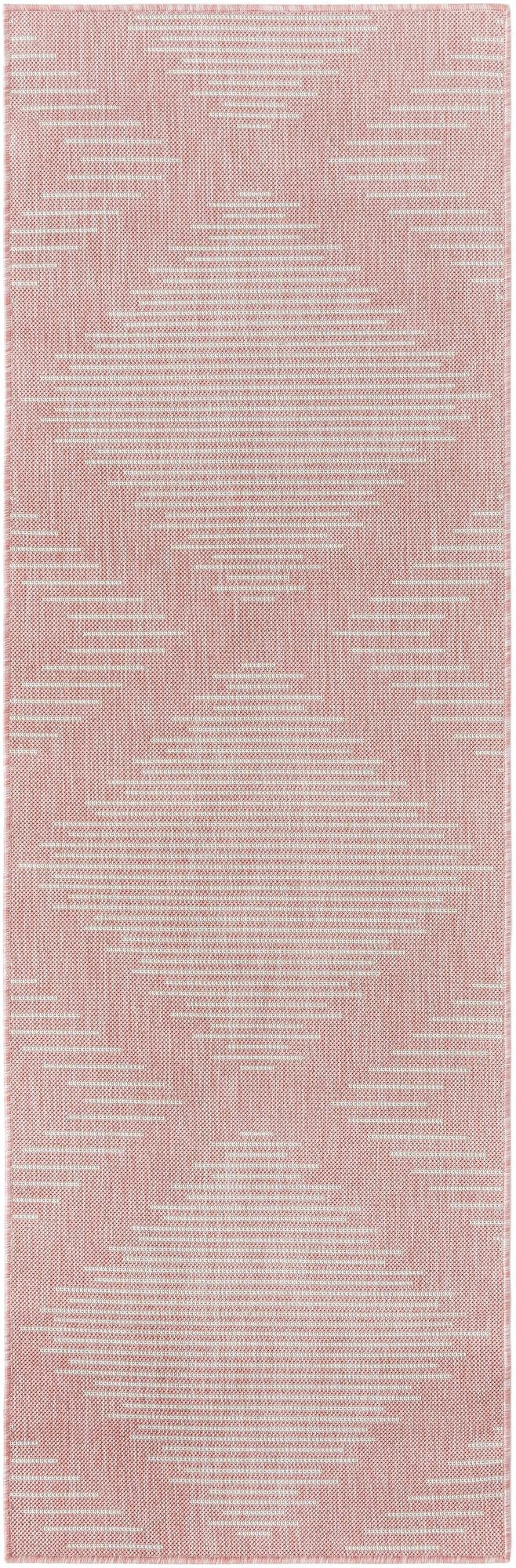 2' x 8' Harlow · Geometric diamond Outdoor Rug, pink and ivory