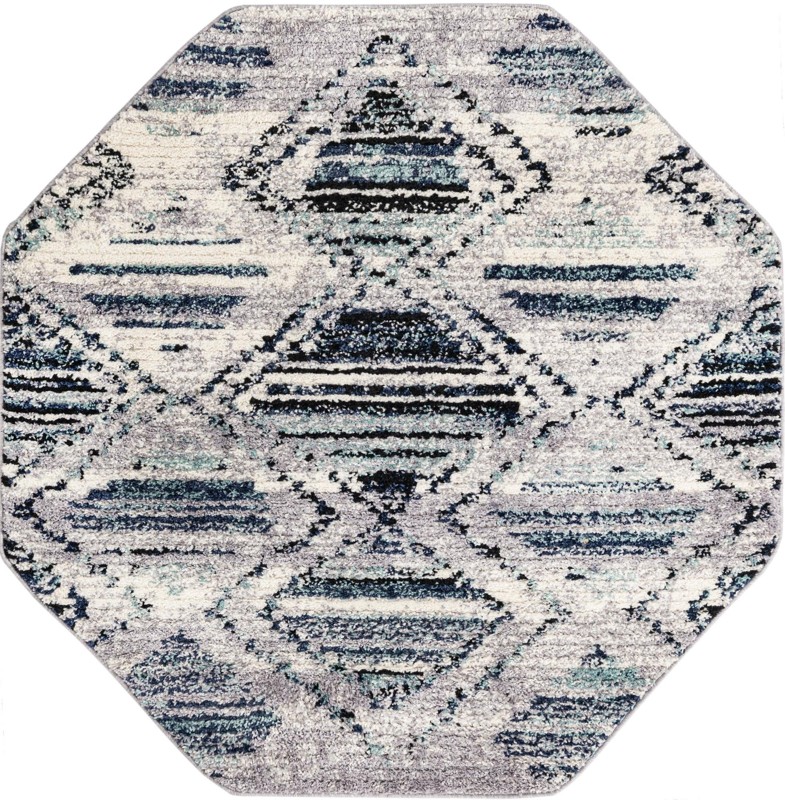 5' 3 x 5' 3 Windmill · Geometric diamond rug, blue and ivory