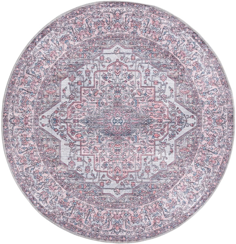 5' 3 x 5' 3 Hartwood · Persian medallion Washable Rug, pink and gray