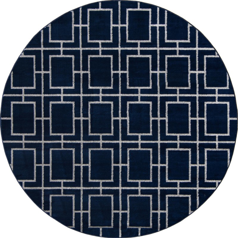 7' 10 x 7' 10 Cowley · Geometric lattice rug, navy and silver