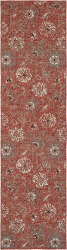 2' 7 x 10' Lofton · Floral Outdoor Rug, terracotta and blue