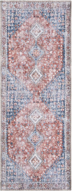 2' x 5' Hodges · Border rug, red and navy blue