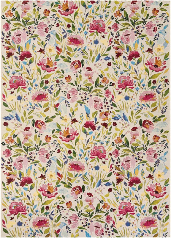 7' 10 x 11' Lomax · Floral Outdoor Rug, pink and green
