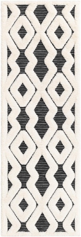 2' x 6' Armstead · Geometric trellis rug, gray and ivory