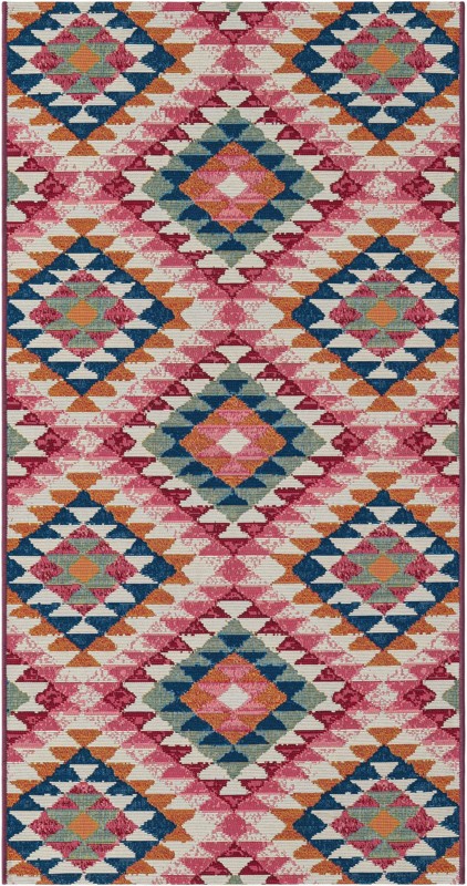 2' 7 x 5' 3 Lomax · Geometric diamond Outdoor Rug, pink and multi