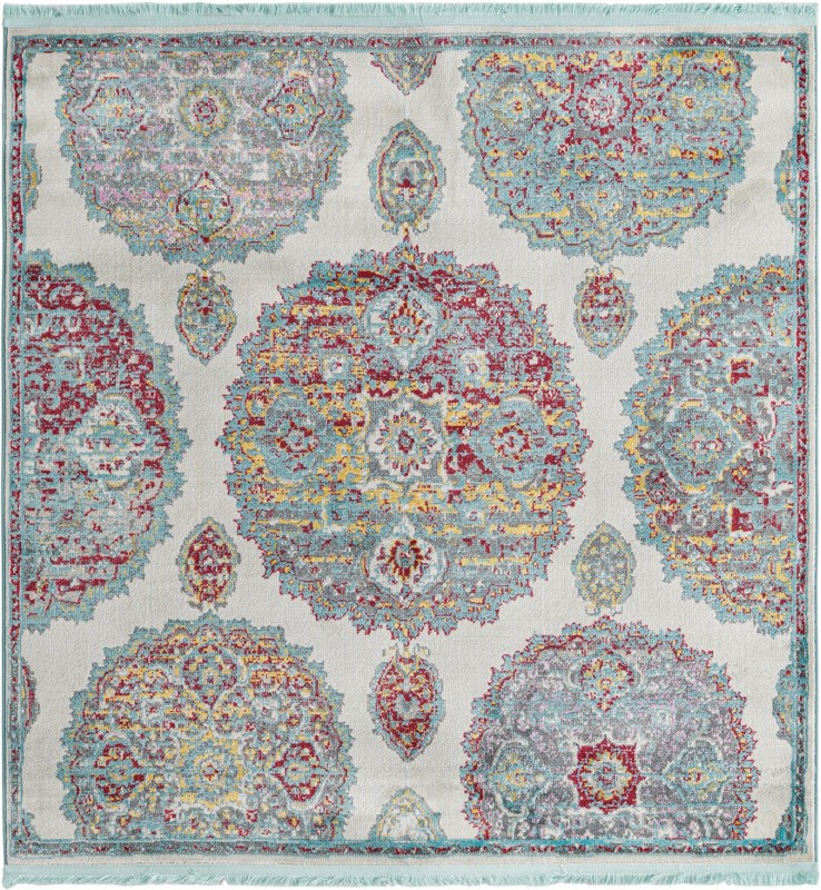 5' 5 x 5' 5 Mather · Medallion rug, cream and multi