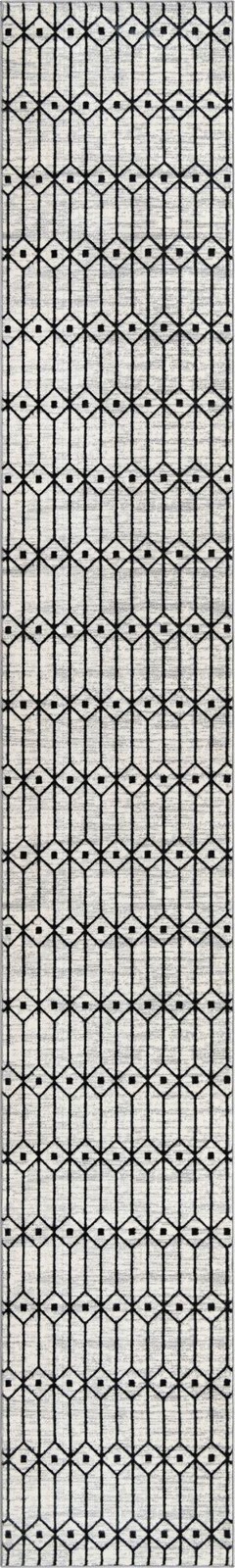 3' x 19' 8 Wharton · Geometric lattice rug, white and gray
