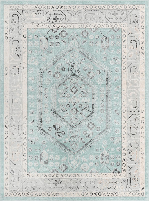 9' x 12' Broadhurst · Border rug, aqua