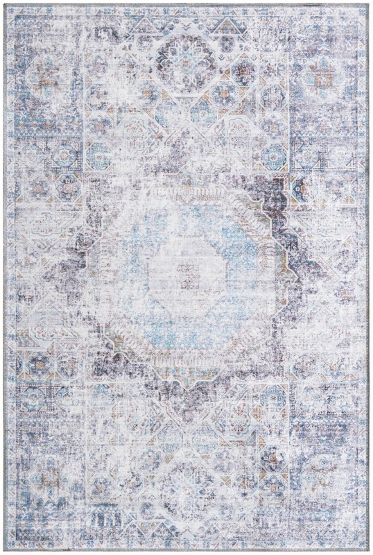 4' x 6' Cinnabar · Distressed medallion rug, ivory and purple