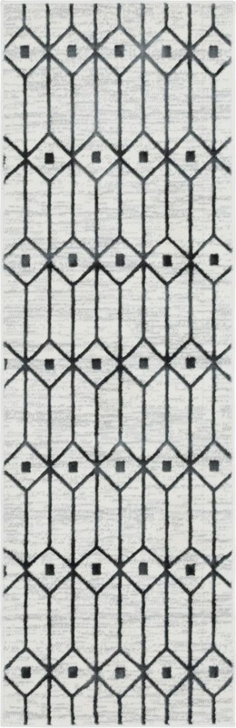 2' x 6' Wharton · Geometric lattice rug, white and gray