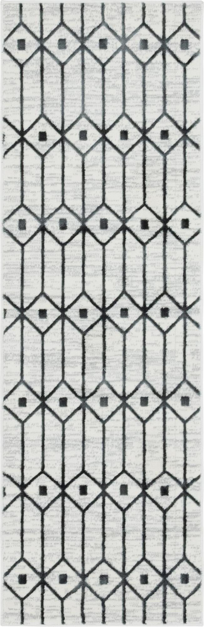 2' x 6' Wharton · Geometric lattice rug, white and gray