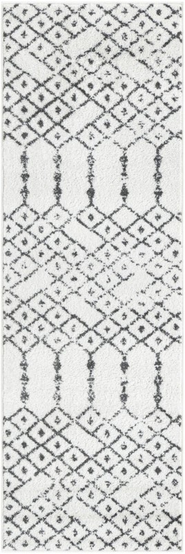 2' x 6' Newcomb · Geometric lattice rug, ivory and charcoal