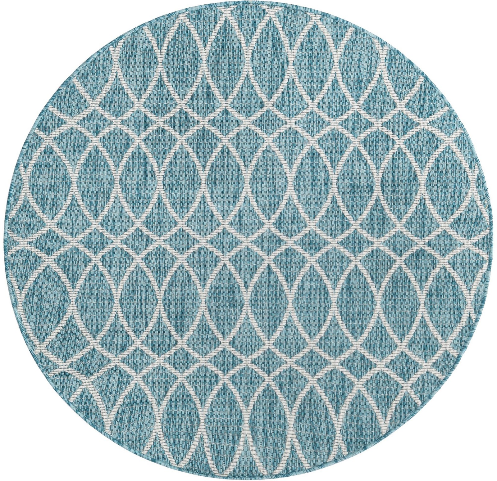 4' x 4' Atkins · Lattice Outdoor Rug, light aqua and ivory