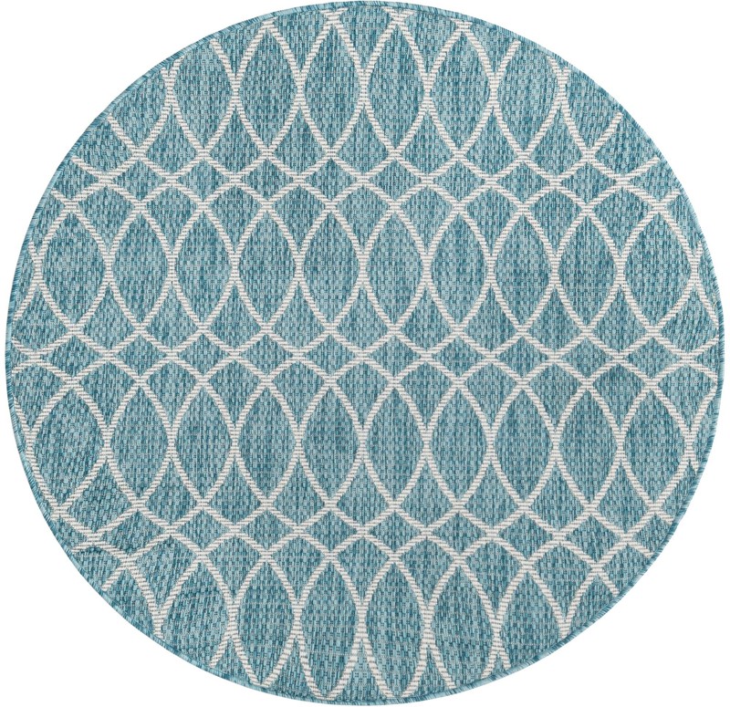4' x 4' Atkins · Lattice Outdoor Rug, light aqua and ivory