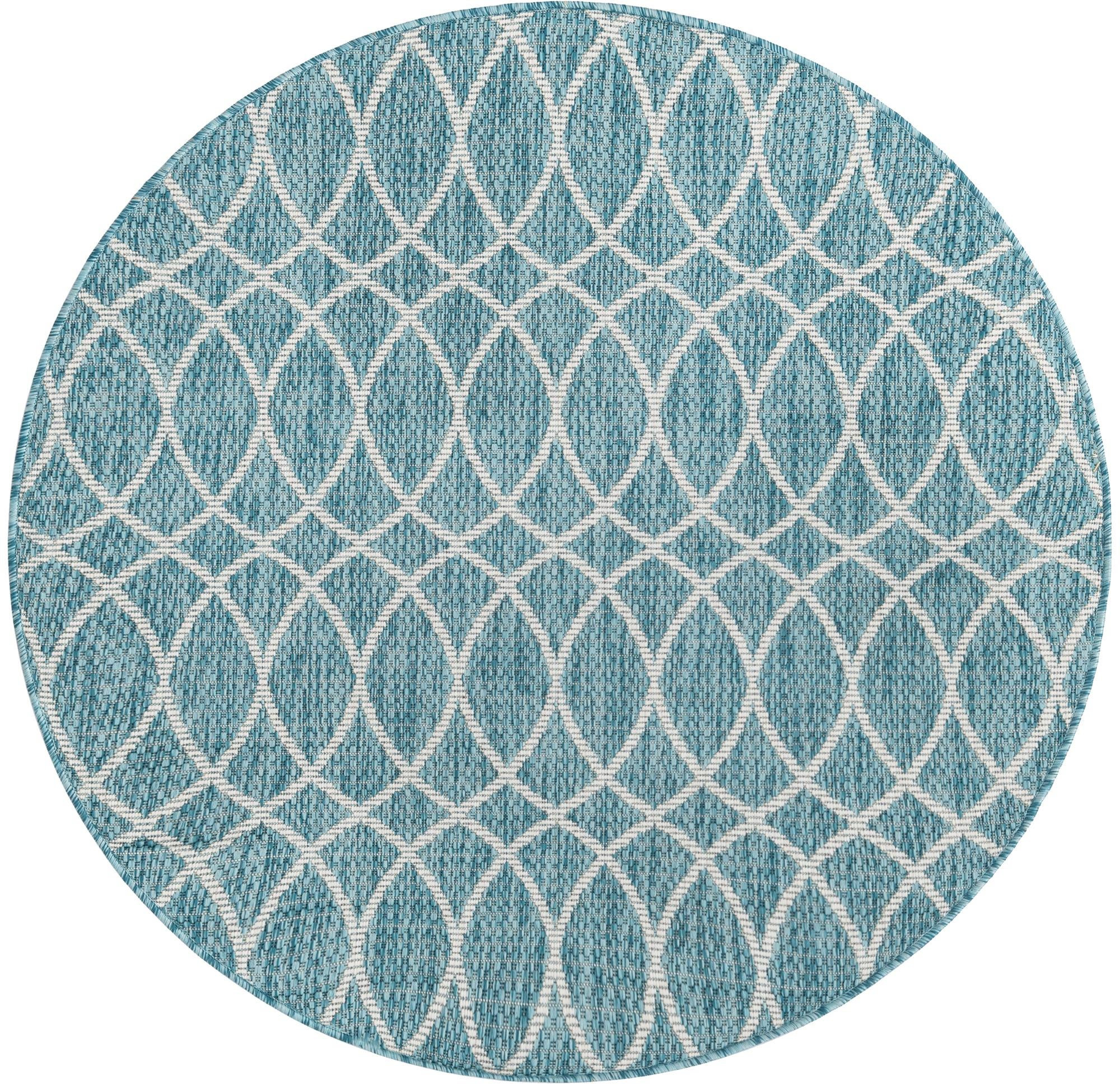 4' x 4' Atkins · Lattice Outdoor Rug, light aqua and ivory
