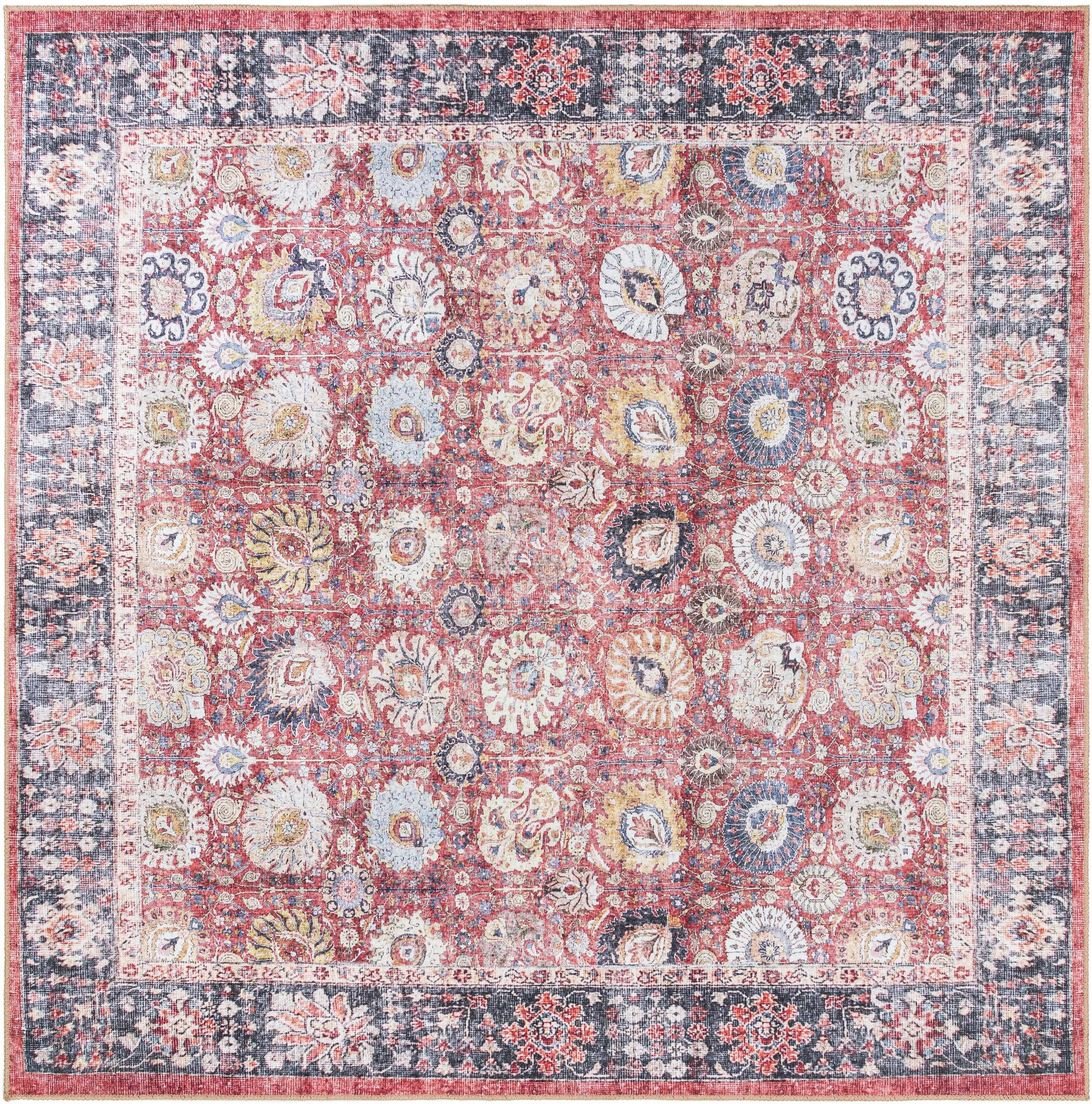 7' 10 x 7' 10 Barlow · Border Washable Rug, vintage red