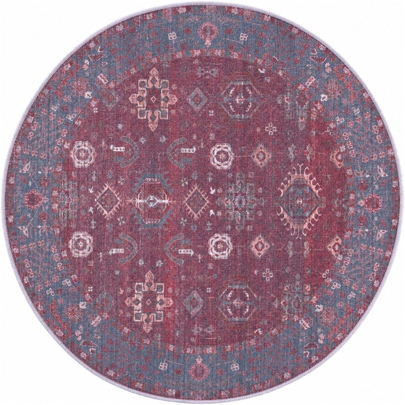 4' x 4' Elsworth · Medallion rug, antique red and teal