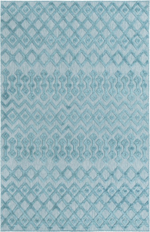 6' x 9' Creed · Geometric lattice Outdoor Rug, aqua blue