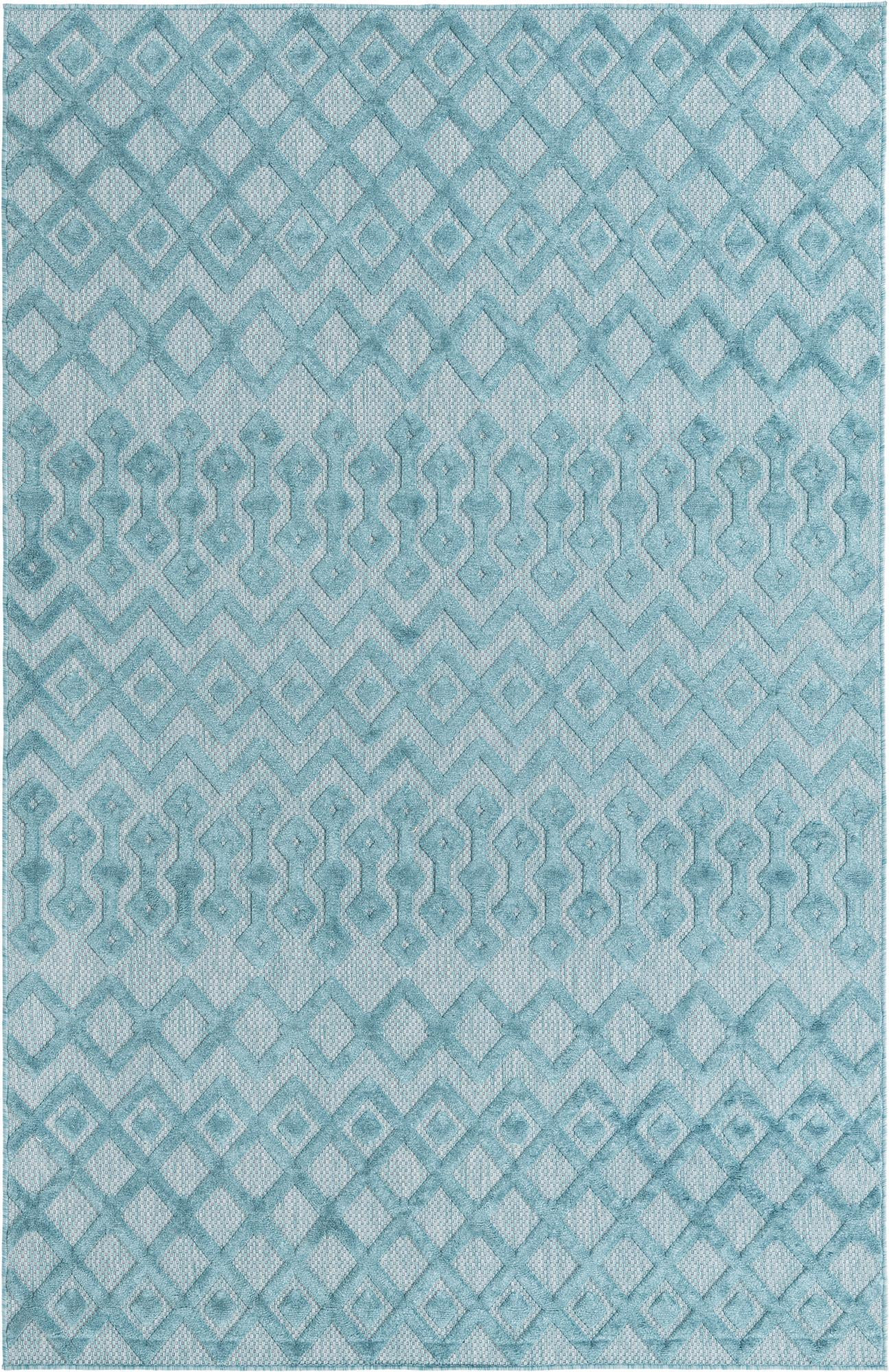 6' x 9' Creed · Geometric lattice Outdoor Rug, aqua blue