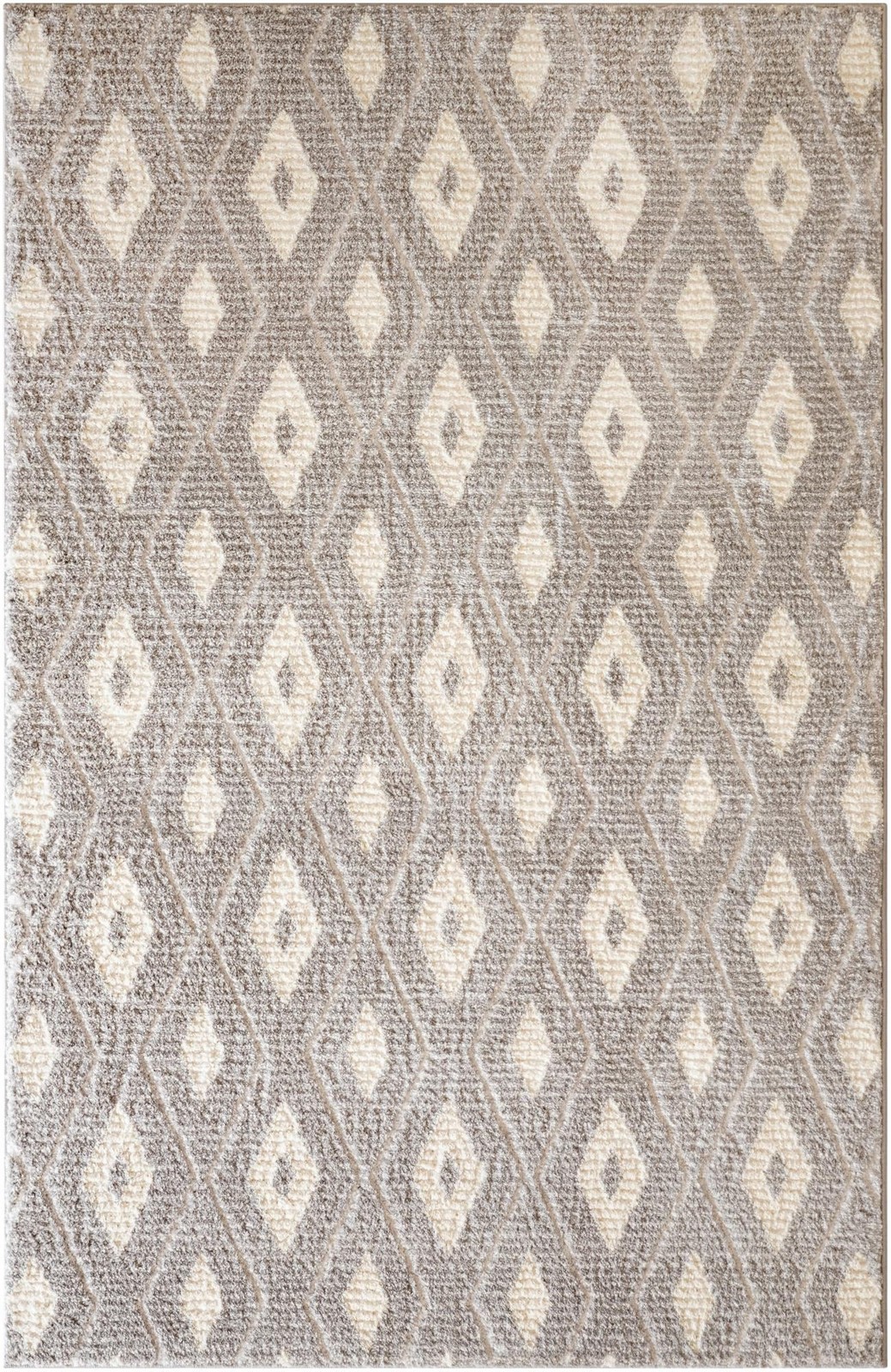 5' x 8' Gaines · Diamond lattice rug, gray and ivory