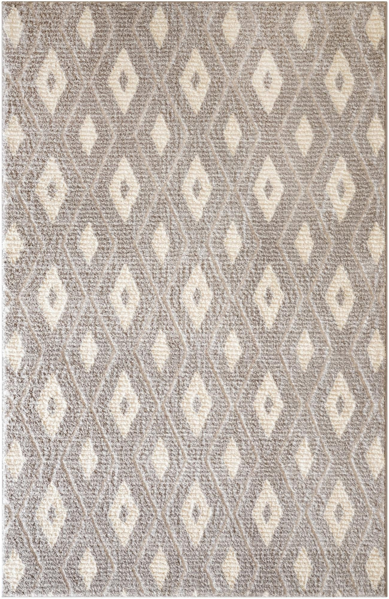 5' x 8' Gaines · Diamond lattice rug, gray and ivory
