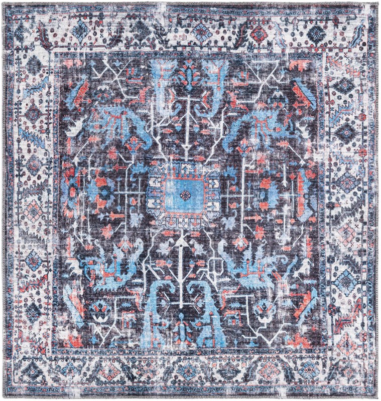 Redfern · Distressed medallion Washable Rug, black and blue