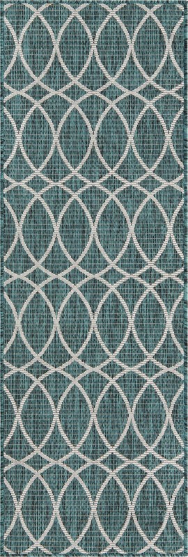 2' x 6' Atkins · Geometric Outdoor Rug, teal