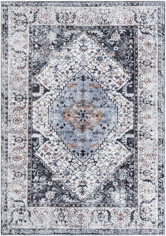 Trillium · Medallion rug, charcoal and light blue