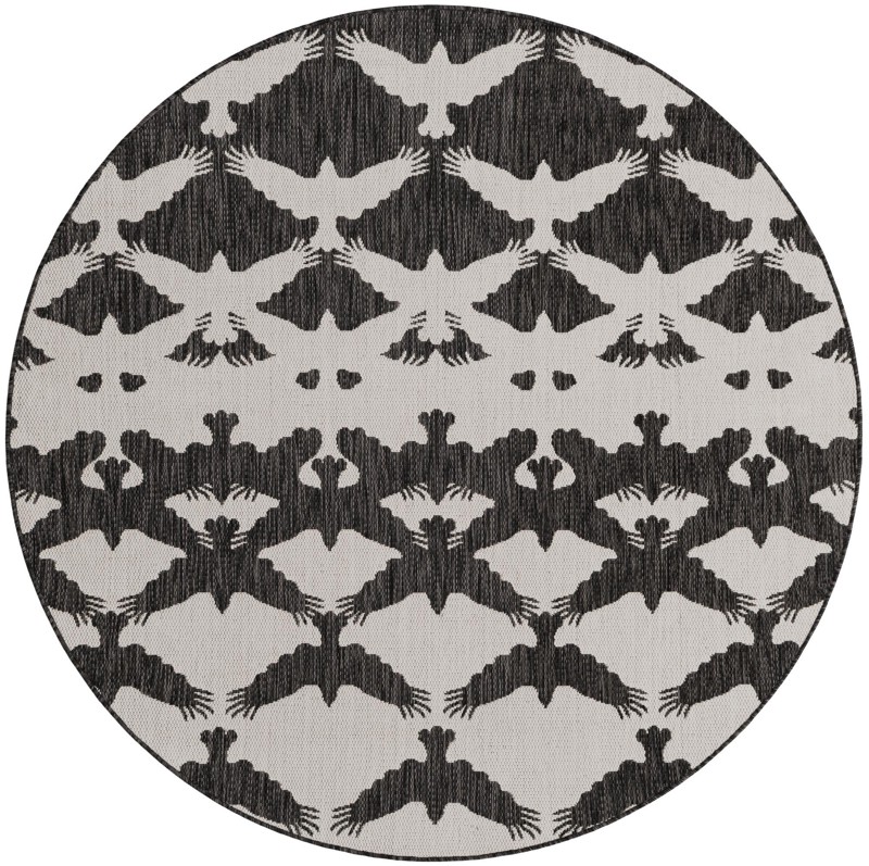 6' x 6' Wayland · Bird tessellation Outdoor Rug, black and white