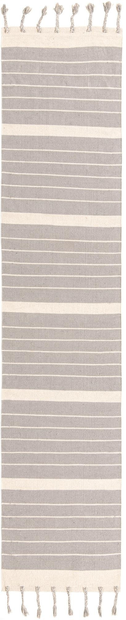 2' 7 x 12' Ottley · Striped Chindi Rug, gray and cream
