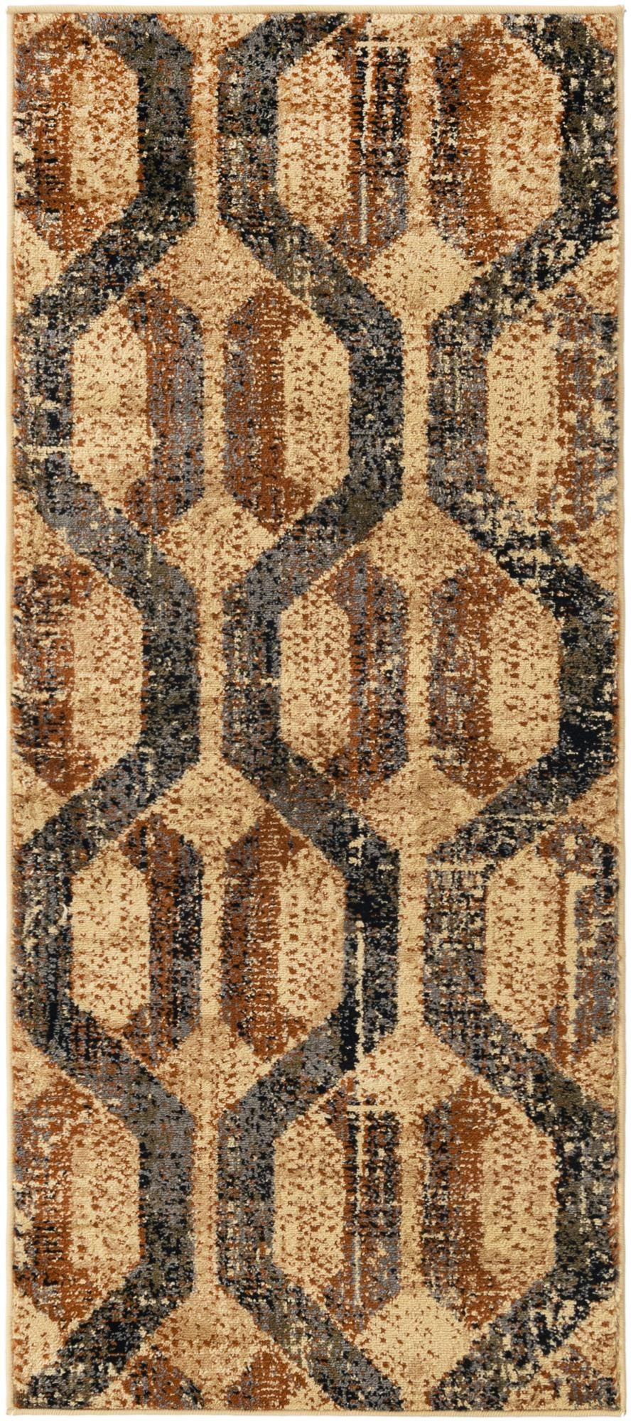 2' 2 x 5' Acadia · Geometric lattice rug, beige and brown