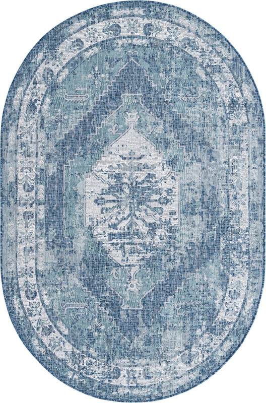 5' 3 x 8' Wylie · Distressed medallion Outdoor Rug, shades of blue