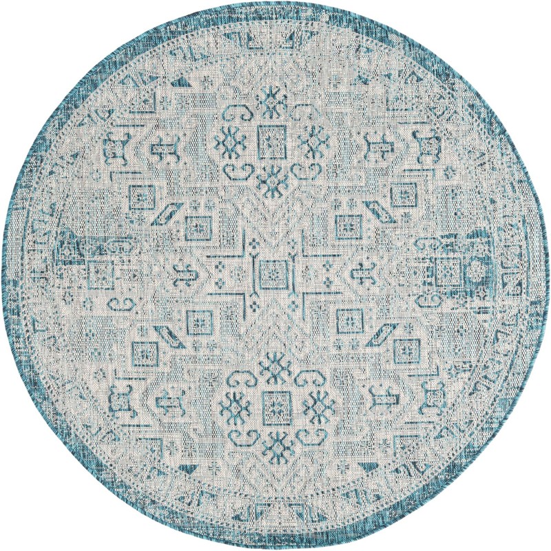 5' 3 x 5' 3 Estuary · Medallion Outdoor Rug, teal