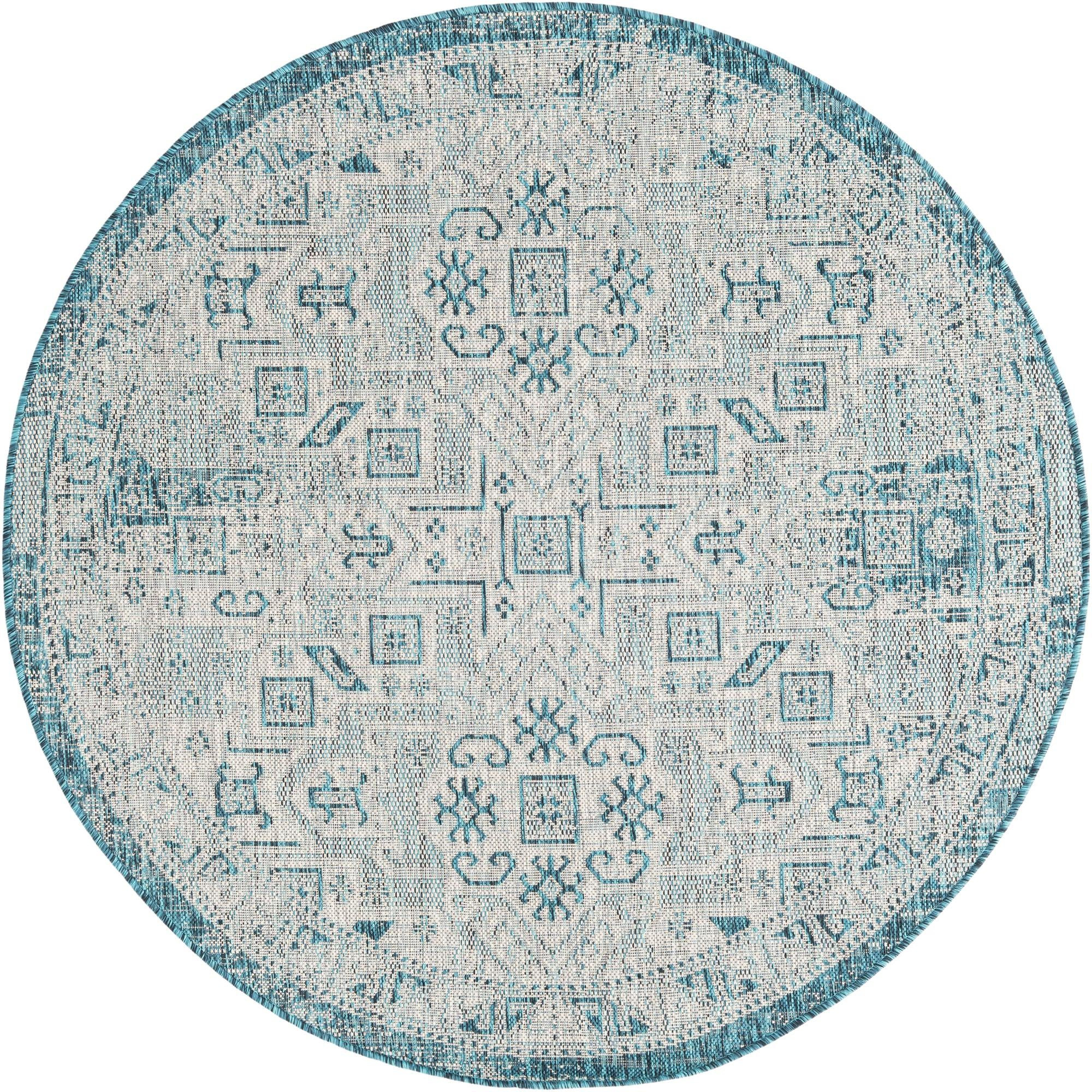 5' 3 x 5' 3 Estuary · Medallion Outdoor Rug, teal