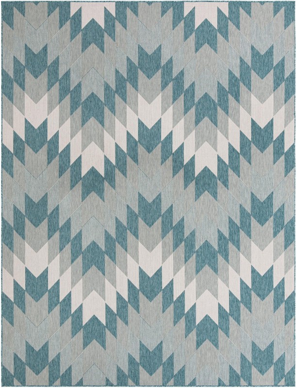 Morrell · Chevron Outdoor Rug, aqua and ivory