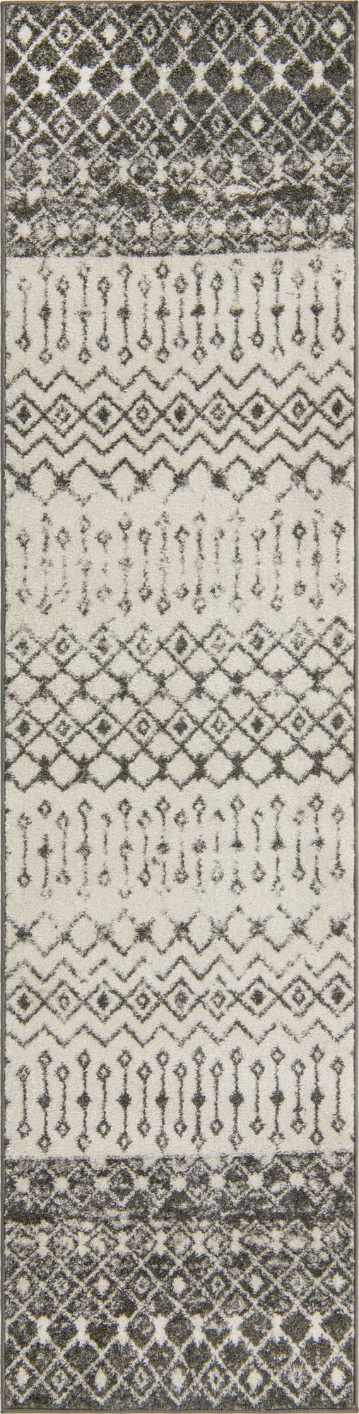 2' 7 x 10' Vernon · Geometric tribal rug, gray and ivory