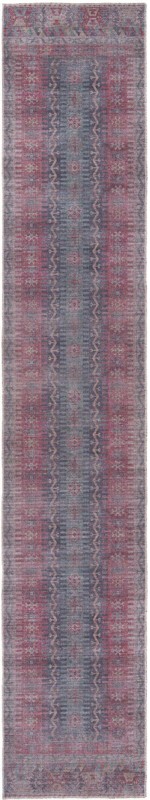 2' 7 x 14' Paige · Tribal geometric Washable Rug, blue and red