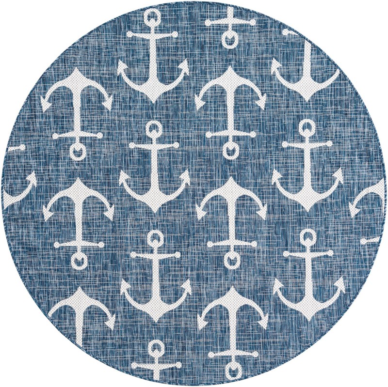 6' x 6' Millbrook · Anchor Outdoor Rug, blue and ivory