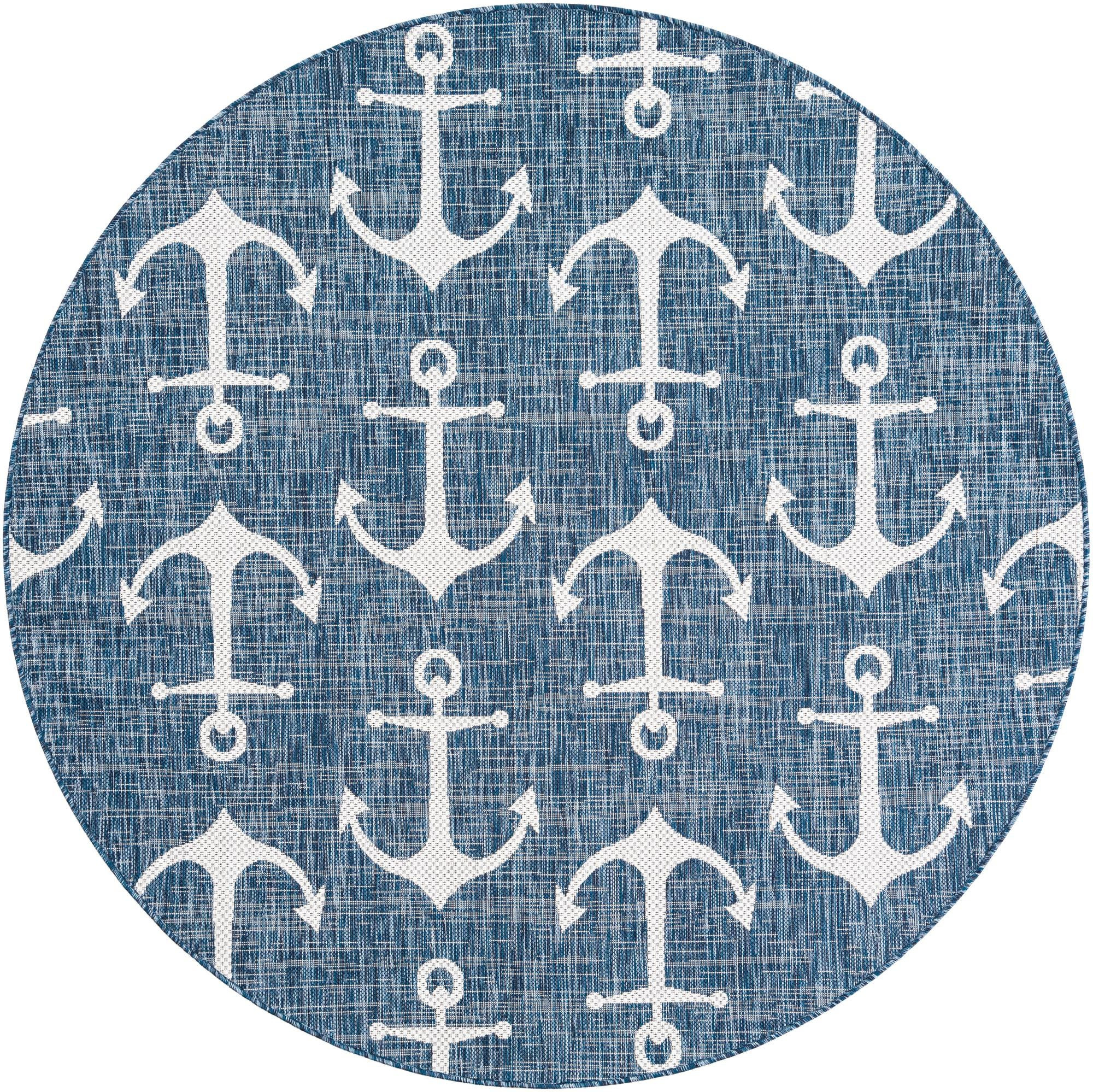 6' x 6' Millbrook · Anchor Outdoor Rug, blue and ivory