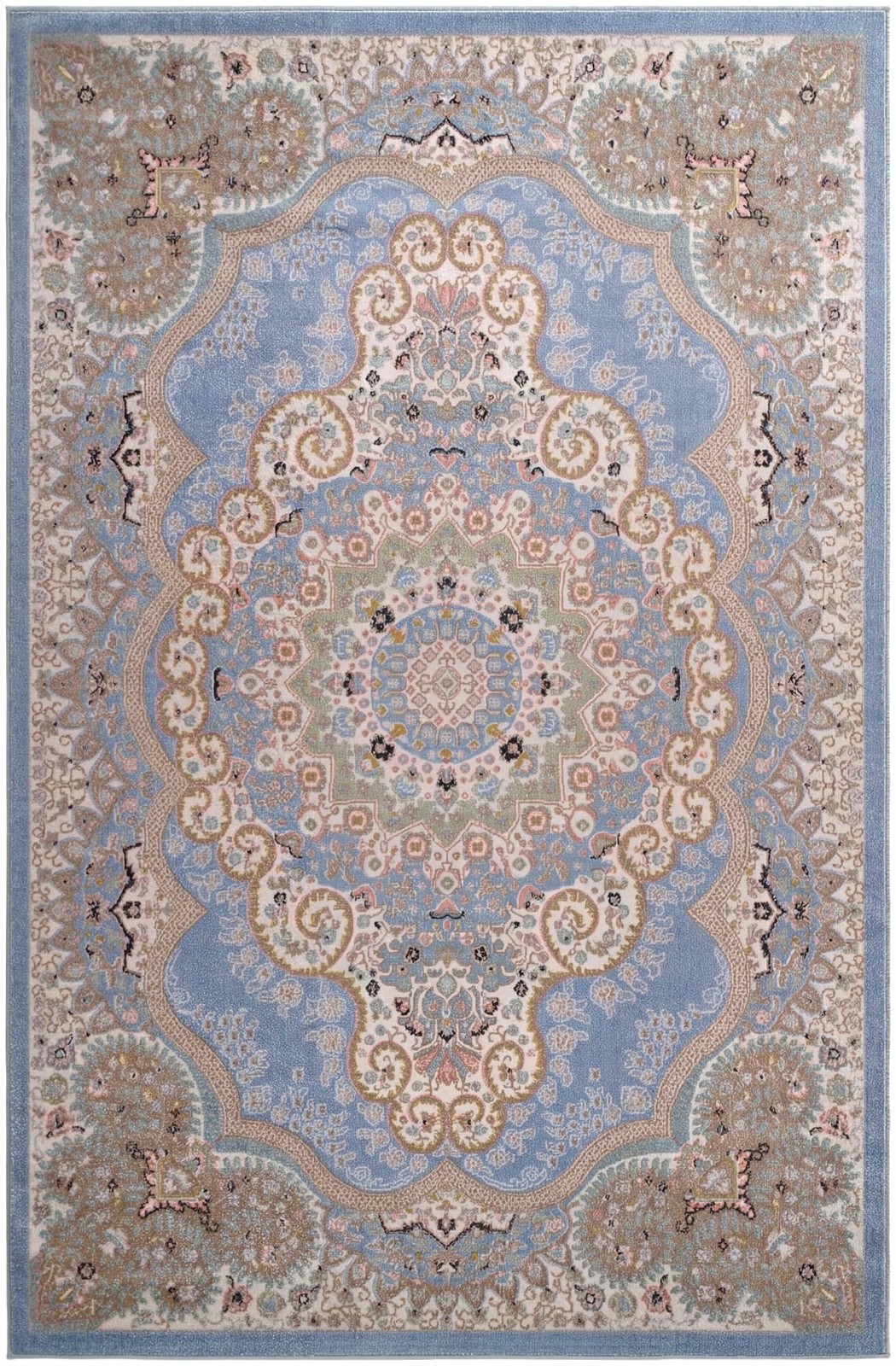 6' x 9' Candlelight · Border Washable Rug, light blue