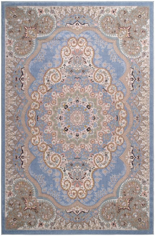 6' x 9' Candlelight · Border Washable Rug, light blue